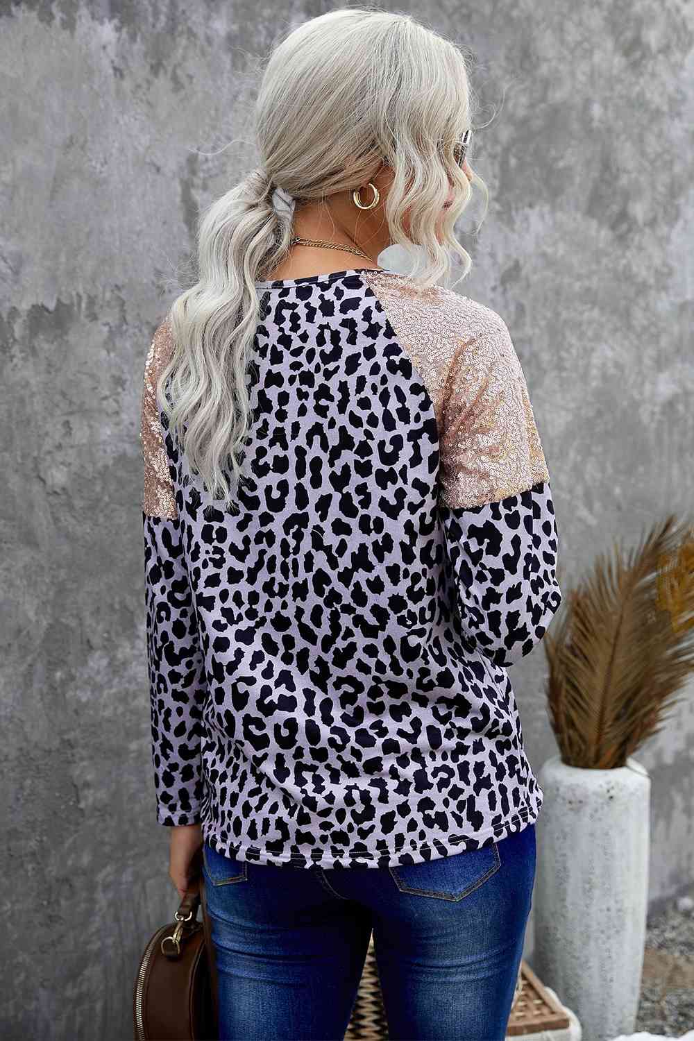 Sequin Round Neck Long Sleeve Shirt