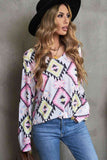 Geometric V-Neck Long Sleeve Shirt