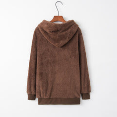 Quarter-Zip Drawstring Teddy Hoodie