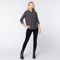 3/4 Sleeve Stripe Women's Shirt in Black