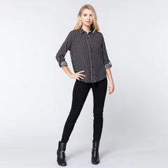 3/4 Sleeve Stripe Women's Shirt in Black
