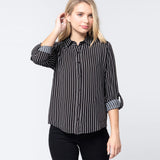 3/4 Sleeve Stripe Women's Shirt in Black