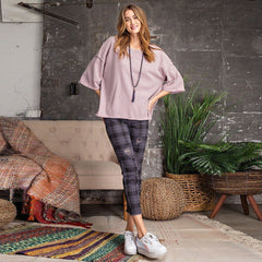 3/4 Slvs Mineral Washed Terry Knit Boxy Top