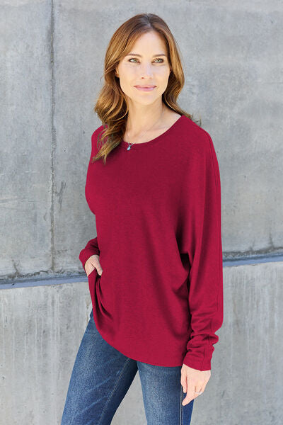 Double Take Full Size Round Neck Long Sleeve Shirt