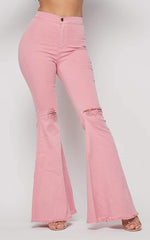 Faux pockets on the front with button and zip fly. Wide cuffs.