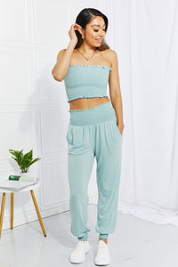 Zenana Full Size Comfort Smocked Tube Top & Joggers Set