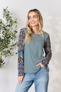 Hailey & Co Striped Round Neck Geometric Long Sleeve Shirt