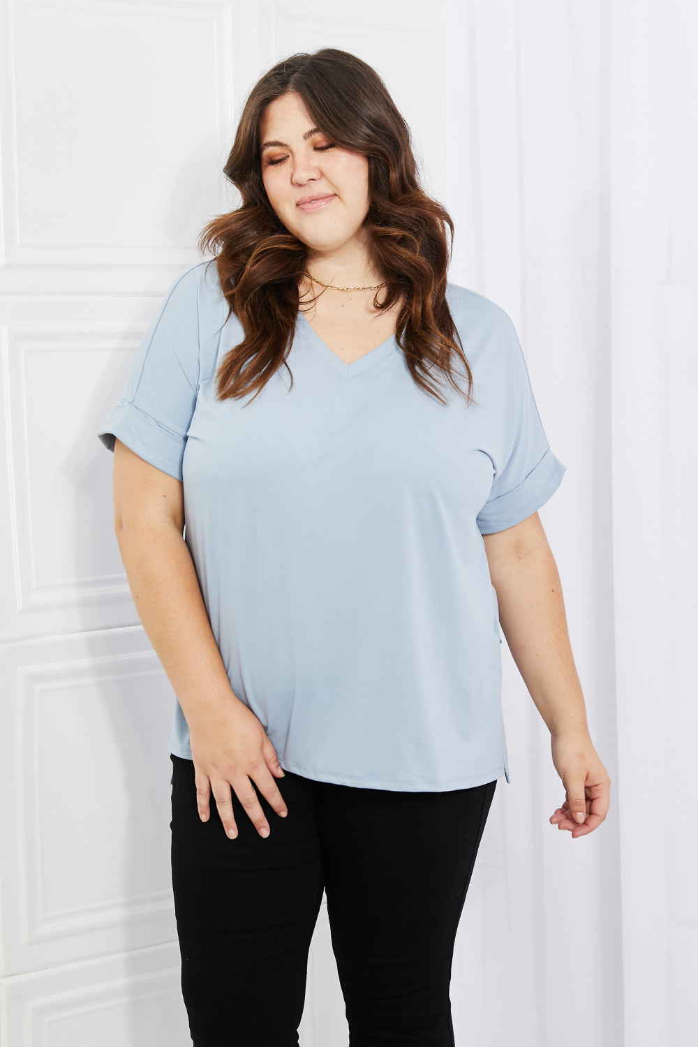 Zenana Simply Comfy Full Size V-Neck Loose Fit Shirt