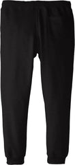 Elastic waist, two side pockets and cinched cuffs.