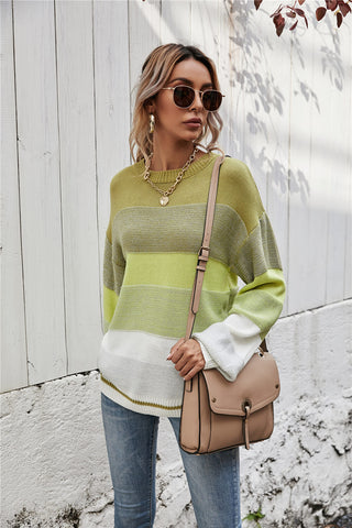 Striped Ribbed Trim SweaterStriped Ribbed Trim Sweater