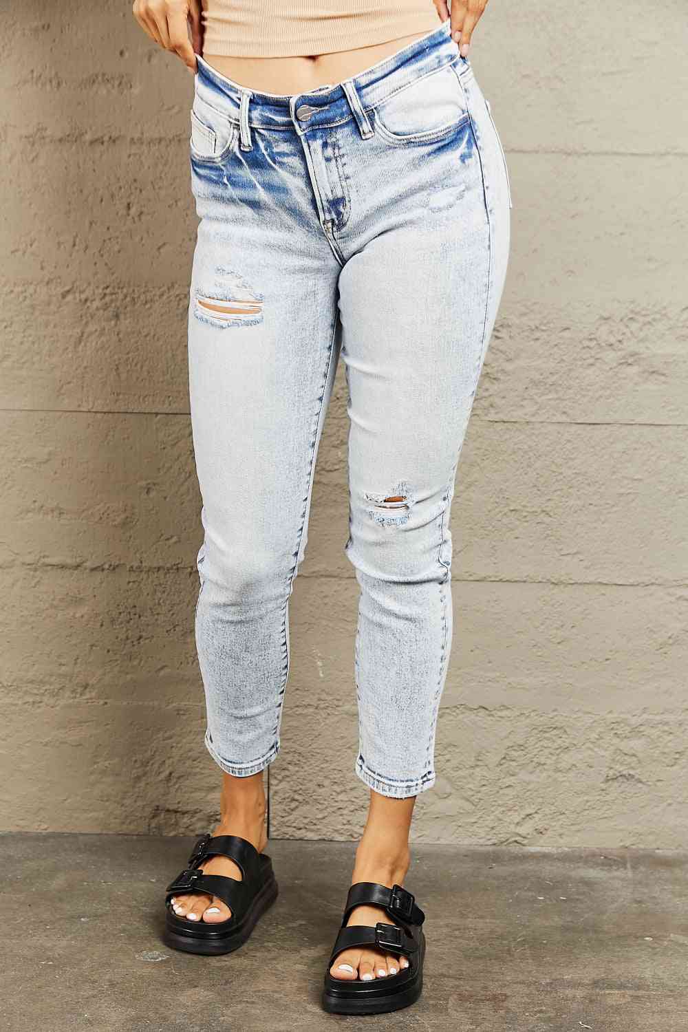 Bayeas Mid Rise Acid Wash Skinny Jeans