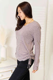 Double Take Drawstring Ribbed Long Sleeve Shirt