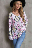 Geometric V-Neck Long Sleeve Shirt