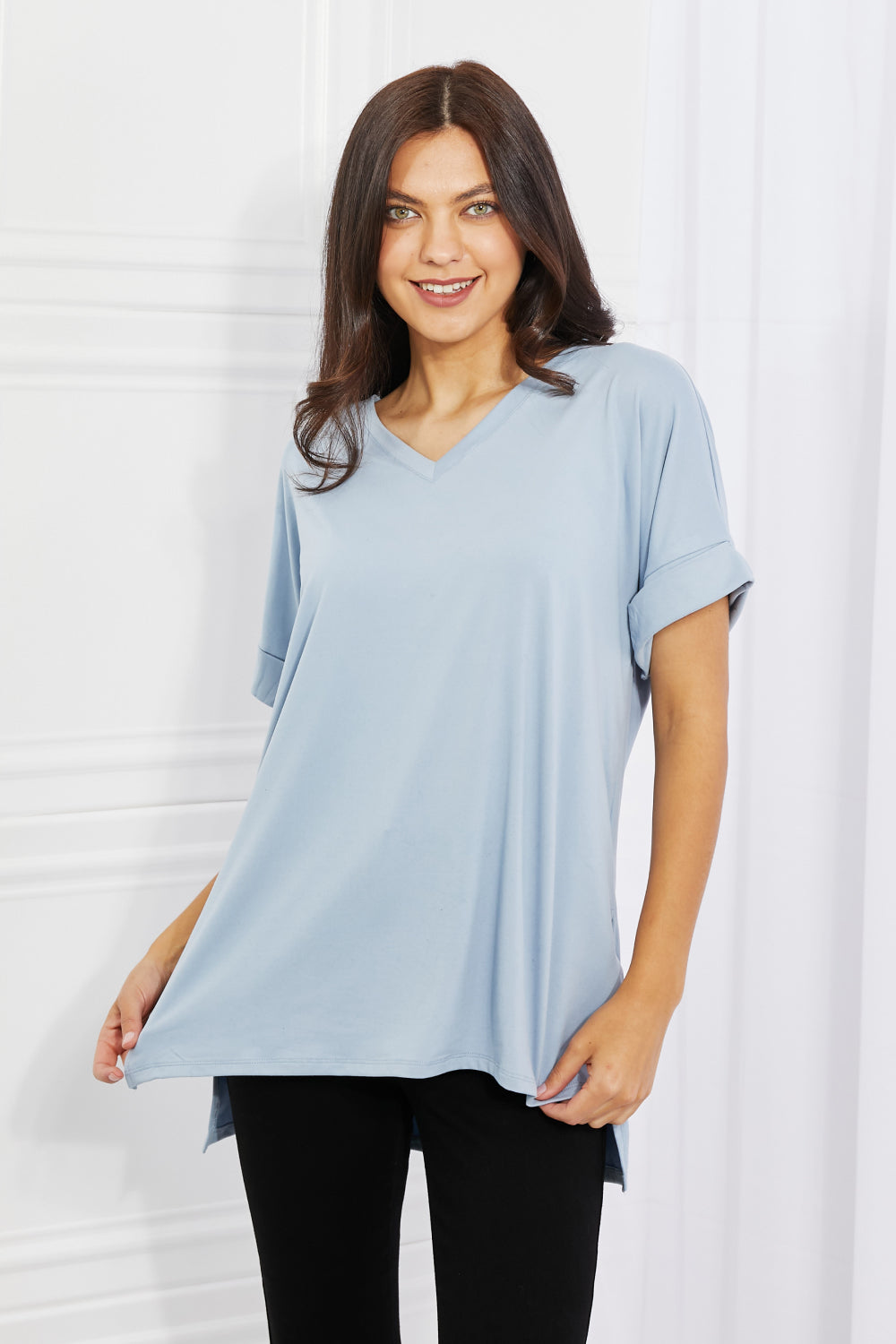 Zenana Simply Comfy Full Size V-Neck Loose Fit Shirt