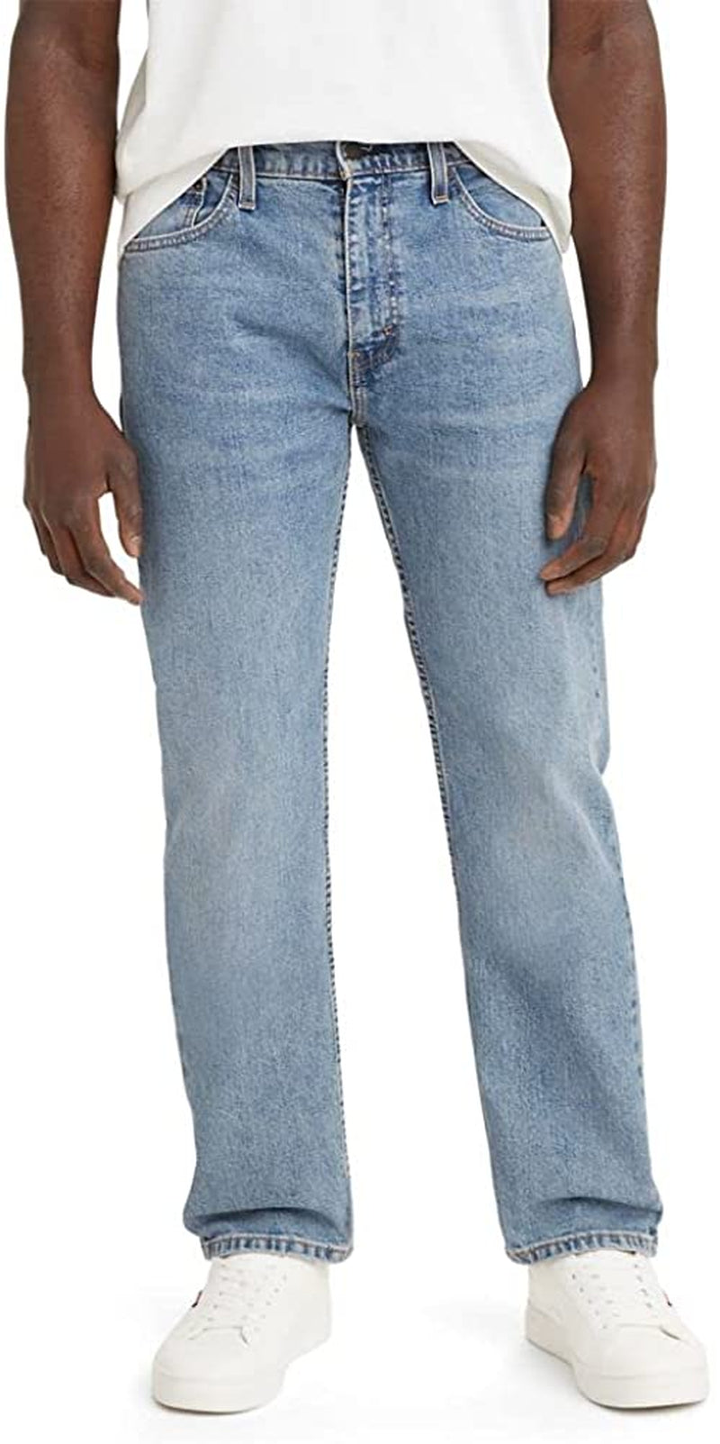 Cotton Levi's jeans in sky blue. Five-pocket styling. Zip-fly. Belt loops at waistband. 