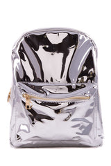 Patent Faux Leather Backpack in Brown