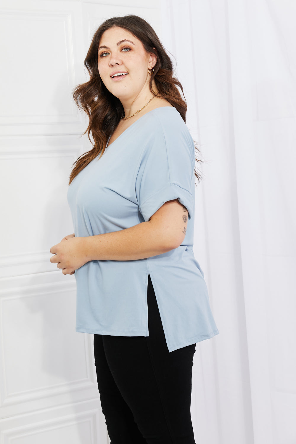 Zenana Simply Comfy Full Size V-Neck Loose Fit Shirt