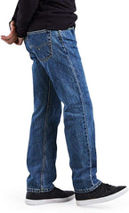 Cotton Levi's jeans in blue. Five-pocket styling.  Zip-fly. Belt loops at waistband.