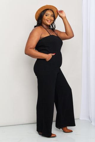 White Birch Full Size Halter Neck Wide Leg Jumpsuit