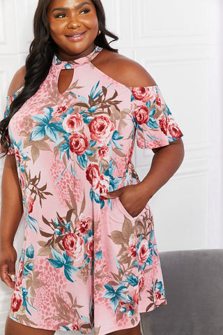 Sew In Love Full Size Fresh-Cut Flowers Cold Shoulder Dress