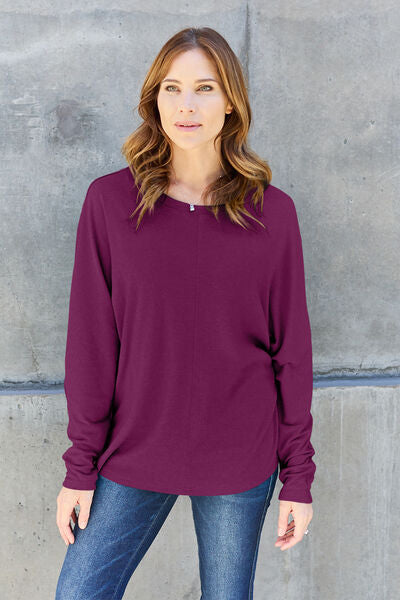 Double Take Full Size Round Neck Long Sleeve Shirt