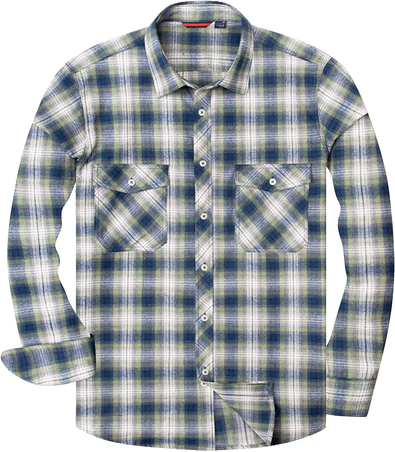 Men'S Button down Regular Fit Long Sleeve Plaid Flannel Casual Shirts