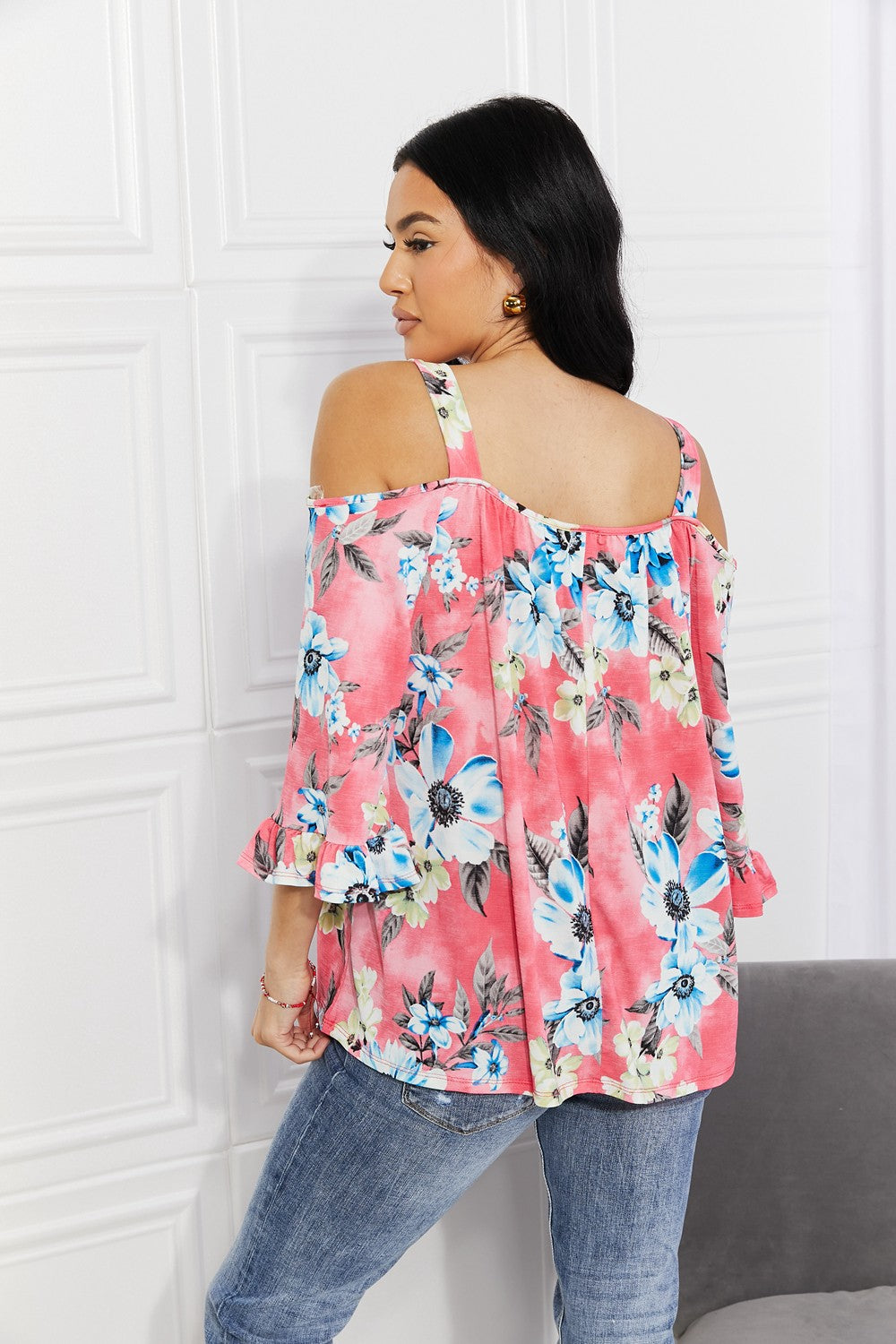 Sew In Love Full Size Fresh Take  Floral Cold Shoulder Top