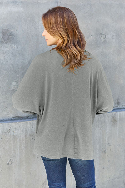 Double Take Full Size Round Neck Long Sleeve Shirt