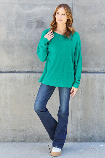 Double Take Full Size Round Neck Long Sleeve Shirt