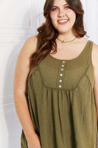 Sweet Lovely by Jen Hydrangea Full Size Lace Trim Tank in Dusty Sage