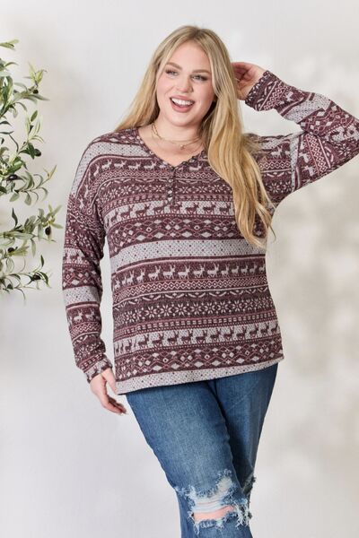 Heimish Full Size Christmas Element Buttoned Long Sleeve