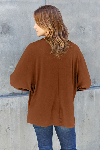 Double Take Full Size Round Neck Long Sleeve Shirt