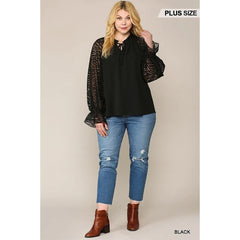 Black Zebra Burnout Sleeve Ruffled Plus Women's Crepe Blouse