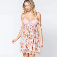 Blush V-neck Open Back Floral Mini Dress