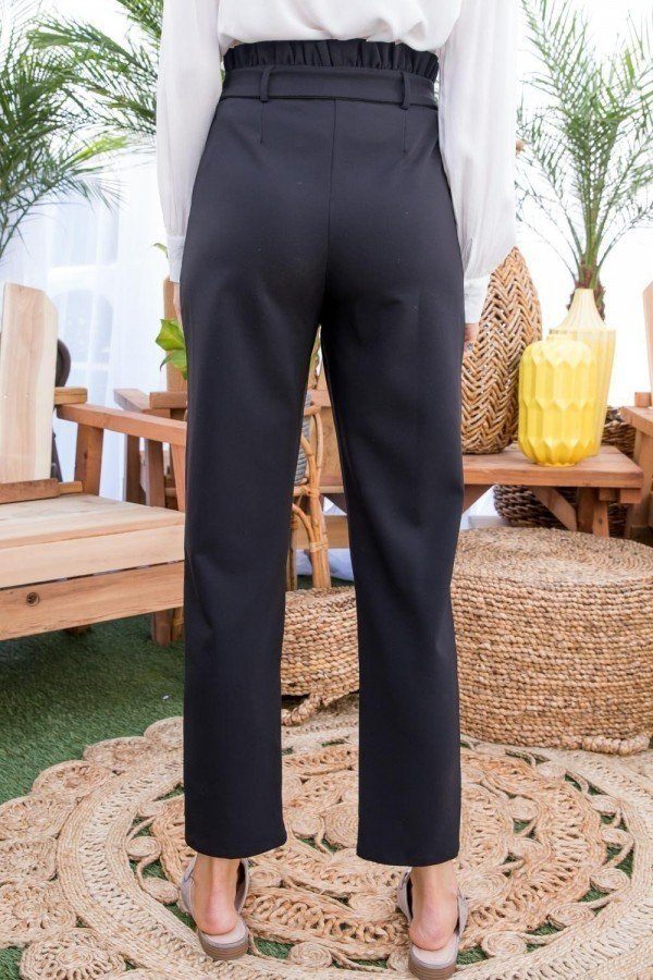 High Waist Belt Side Pocket Front Zipper Pants