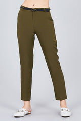 Olive Classic Woven with Belt Cropped Pants