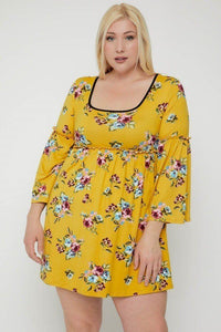 Ruffled Waistline Floral Print Dress