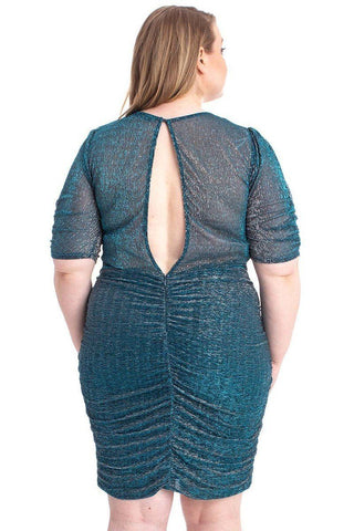 Midnight Blue Ribbed Shimmer Shirring Mini Dress