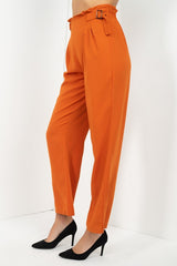Orange High Waist Paperbag Wide Pants