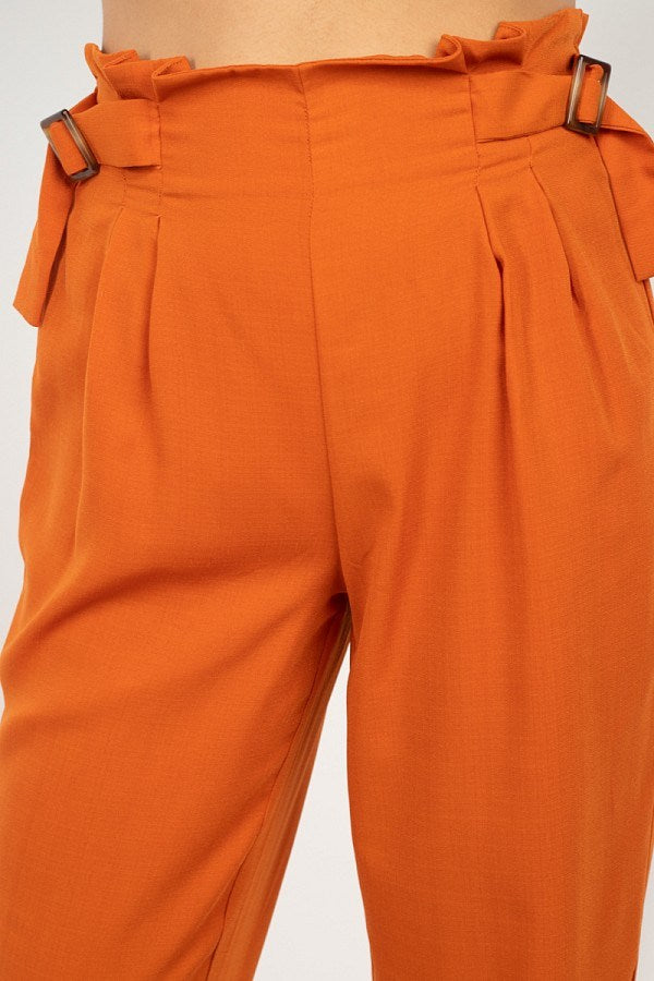 Orange High Waist Paperbag Wide Pants