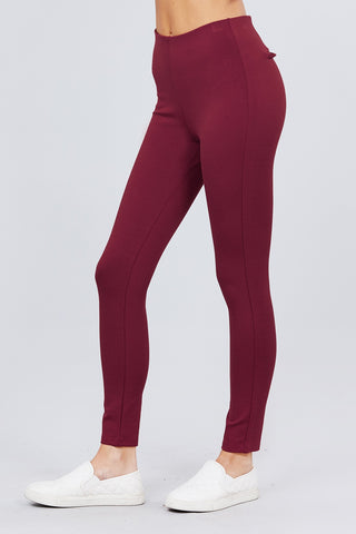 Maroon Waist Elastic Band Ponte Pants