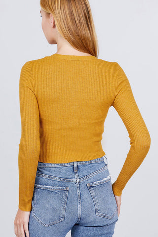 Yellow Long Sleeve V-neck w/ button Down Crop Cardigan