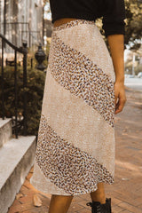 Taupe Floral-print Woven Midi Skirt