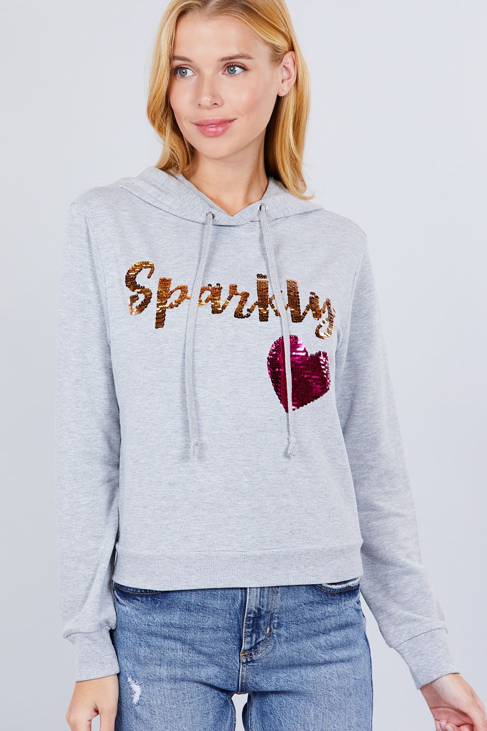 Grey Sparkly Sequins Hoodie Pullover