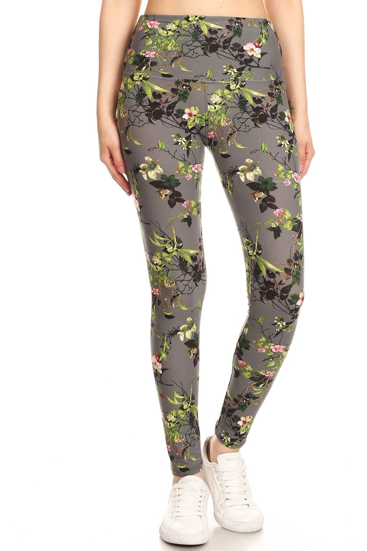 Yoga Style Banded Lined Floral Printed Knit Legging