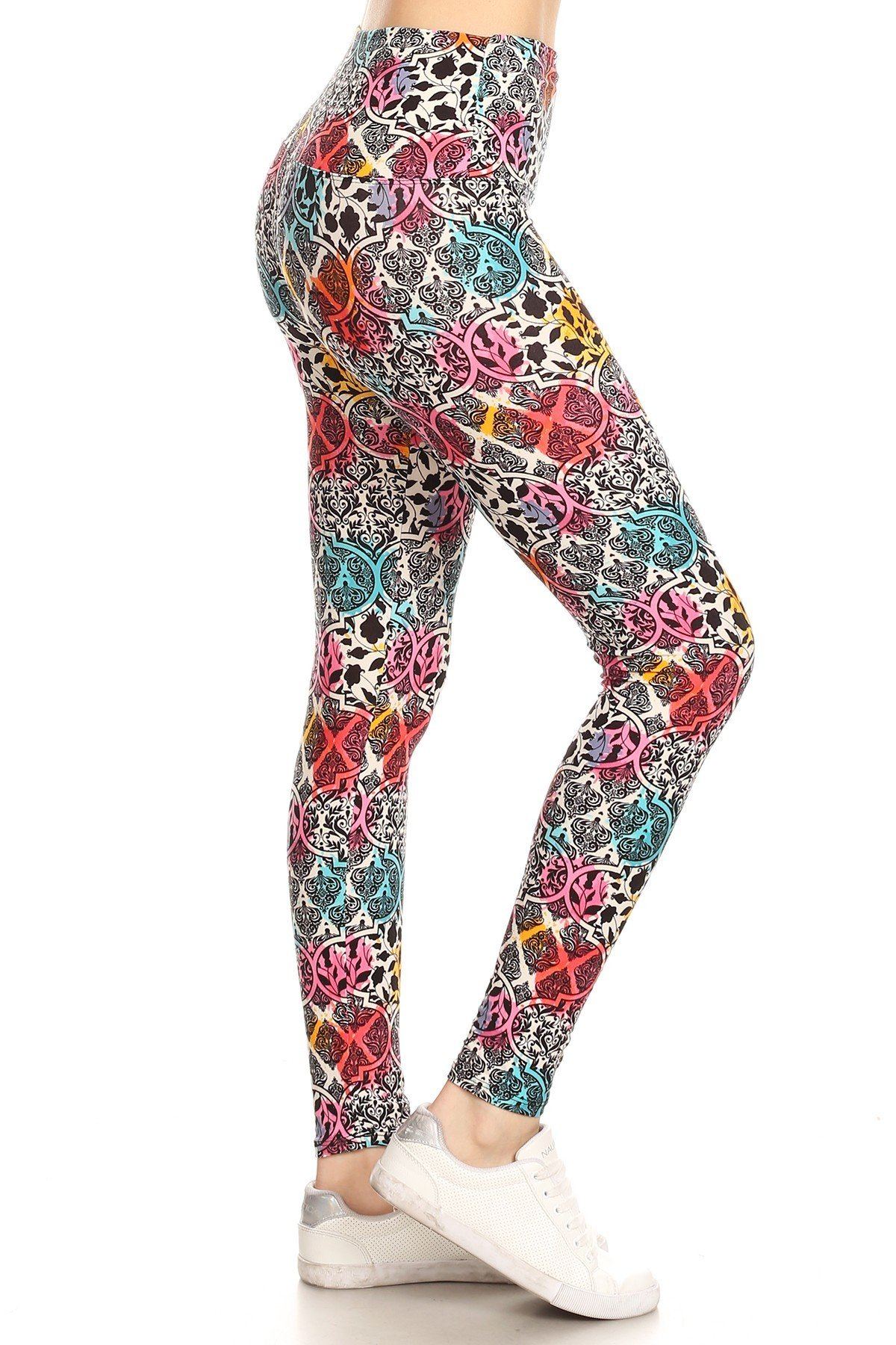 Yoga Style Banded Lined Printed Knit Leggings 
