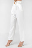 White Paperbag High Waist with Rattan Buckle Belt Pants