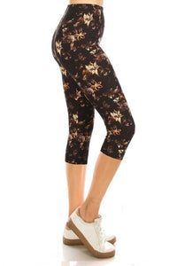 High Waisted, Elasticized Waist Capri Leggings