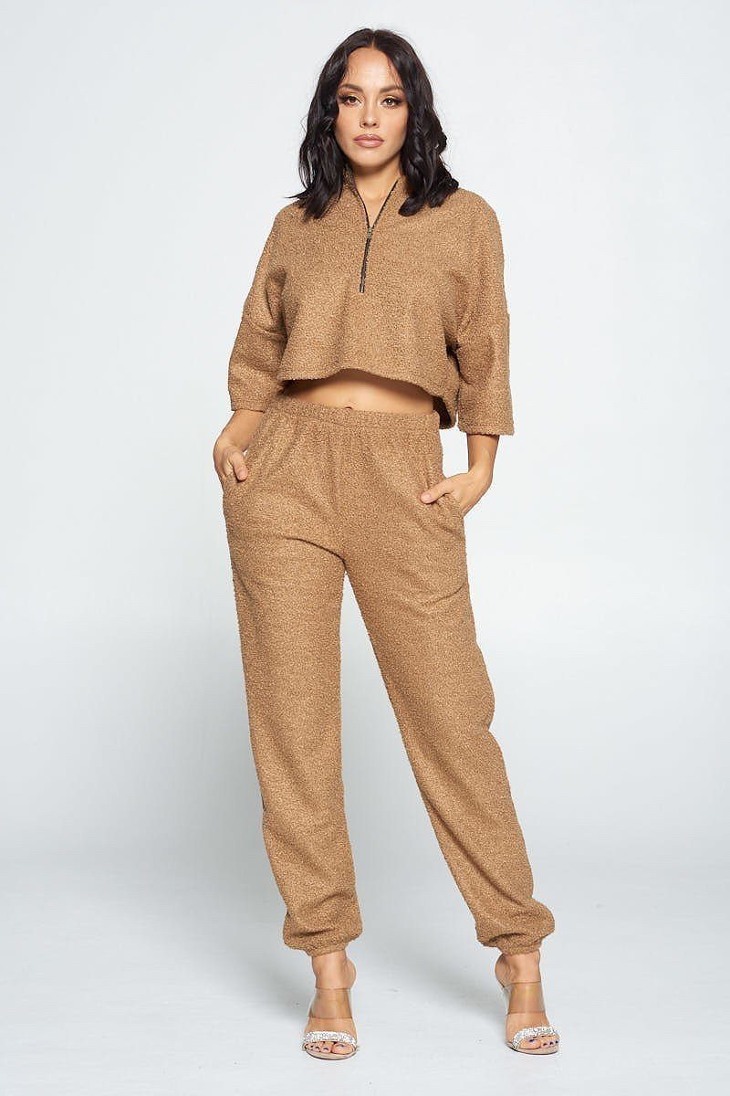 Brown Women's Top And Pant Outfit Set