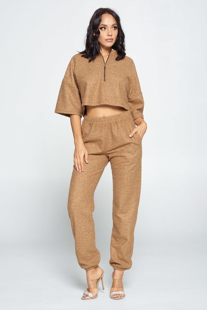 Brown Women's Top And Pant Outfit Set